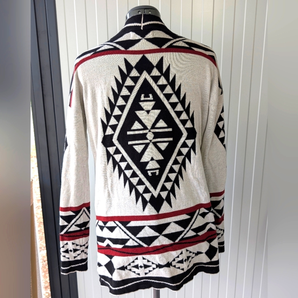 Anthropologie Pink Republic Medium native tribal open cardigan black white red